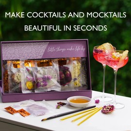 MILLIN Rim Decoration Cocktail Garnish GIFT SET – Honey, Brush, Rose Petals, Lavender, Edible Flowers and Dehydrated Fruits | Premium Drink Garnish for Bartenders, Home Bars, Men & Women | Liquor, Holiday, Unique Gift, Art & Craft, Romantic