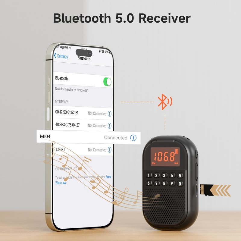 UMUTOO Portable Radio AM FM with Bluetooth, Pocket Radio Rechargeable
