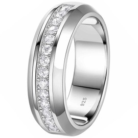 SweetJew Mens Moissanite Wedding Band 925 Sterling Silver with 13 Round Cut Lab Created Stones D Color VVS1 Clarity Engagement Promise Ring Gift for Him Size 10