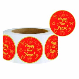 500 Pcs Golden Happy New Year Stickers 2 inch Congratulation Stickers for Greeting Card Holiday Party Decoration