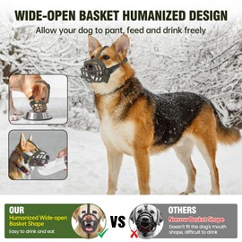 Dog Muzzle, Soft Rubber Basket Muzzle for Small Medium Large Dogs, Adjustable Cage Muzzle Prevent Biting Chewing Barking, Allow Drinking Panting (M-Size 3, Green)