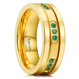 King Will Tungsten Gold Rings For Men 8mm Promise Rings For Him Green Agate Stone Inlay Comfort Fit Size 8