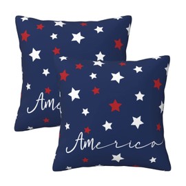 4th of July Pillow Covers 18x18 Memorial Day Patriotic Pillow Covers Holiday American Flag Blue Red Stars Outdoor Decorative Pillowcase Cushion Cover for Independence Day Home Couch Sofa, Set of 2
