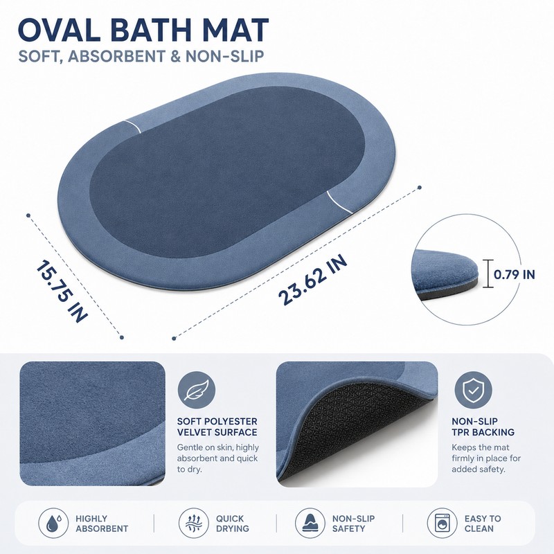 Bathroom Bath Mat for Shower and Entrance - Soft Absorbent