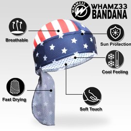 WHAMZ33 W 4 Pack Dew Rags Sweat Wicking Doo, Cycling Motorcycle Quick Drying Beanie Caps (USA Doo Rag)