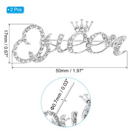 PATIKIL Letter Queen Crystal Safety Decorative Pin Brooch Clip Clasp Pin, 2Pcs Anti Exposure Enamel for Women Sweaters, Shawls, Collars, Dress, Silver