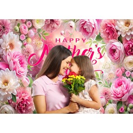 CHAIYA 7X5ft Happy Mothers Day Backdrop Pink Flowers Mothers Day Photo Background Best Mom Moms Day Party Backdrop Mother's Day Home Party Decoration