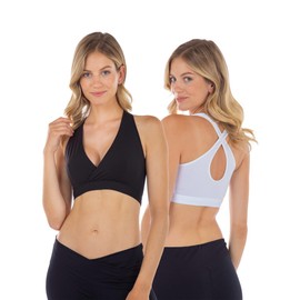 MAMARELLA Double Pack Sleep Nursing Bras Racerback Made of Cotton and Modal Nursing Bras Especially for Night, Without Underwire, Pregnancy, black/white