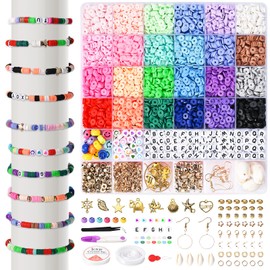 Bluedale 6150 Pcs Clay Beads for Friendship Bracelet Kit, 24 Colors 6mm Polymer Flat Round Beads Heishi Beads Jewelry Making, Christmas Preppy Bracelets Kit Beads with Charms and Elastic Strings