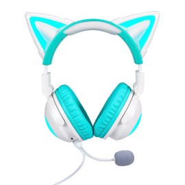Axent Wear New Edition Wireless Cat Ear Headphones (12 Color Changing) 3.5mm Jack, Bluetooth&Wired Connection (Green)