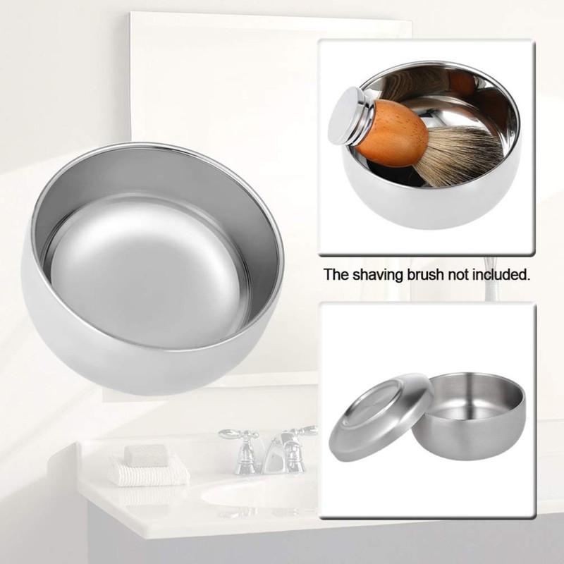Healifty Shaving Bowl with Lid for Shop Bathroom (Stainless Steel