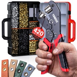 Grommet Tool Kit with 1/4" Punch Self-Locking Eyelet Tool with 420PCS Grommets (Silver, Gold, Black, Copper) Includes Washers and Carrying Case for PVC, Canvas, Leather