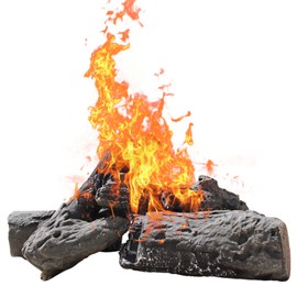 Gas Fireplace Logs, 4pcs Large Faux Ceramic Wood Logs,Decorative Fake Fireproof Logs Set for Indoor Outdoor Ventless Gas,Propane,Ethanol,Fireplace and Firepit,Charcoal Color,10inch