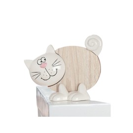 DRW Wooden Ceramic Cat Figurine White and Natural 16 x 5 x 12 cm