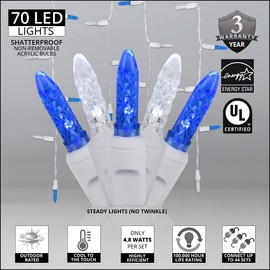 Wintergreen Lighting 70 M5 LED Blue and Cool White Icicle Lights Outdoor Colored Icicle Lights, 7' on White Wire, Blue Icicle Lights White LED Icicle Lights (M5 Lights, Blue/Cool White)