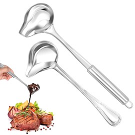 GUOYOU 2 Piece Stainless Steel Duckbill Spoon, Sauce Soup Spoon, Gravy Ladle with Pouring Spout, Long Handled Ladle Spoon, for Soup Sauces, Gravies, Dressings
