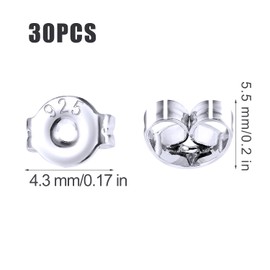 KINBOM 30pcs Earring Safety Backs, Silver-electroplated Copper Butterfly Earring Backs Ear Stud Backing Hypoallergenic Earring Stopper Backs for Locking Studs