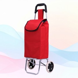 Portable Shopping Cart with Wheels, Market Grocery Basket Large Capacity Small Red