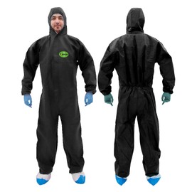 RAYGARD SMS Disposable Coverall, 2 Pack of Hazmat Suits Coveralls with Hood and Elastic Wrists (2, Black, M)