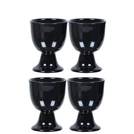 Soft Boiled Egg Holder | Ceramic Egg Cup Set | Ceramic Egg Holder Pottery Housewarming Gift set of 4 (Black Finish)