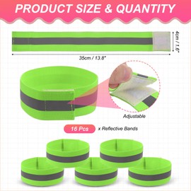 PATIKIL Reflective Bands for Wrist/Arm/Ankle/Leg, 16pcs High Visibility Reflector Bands, Safety Reflector Tape Straps for Night Running Cycling Walking, Fluorescent Green
