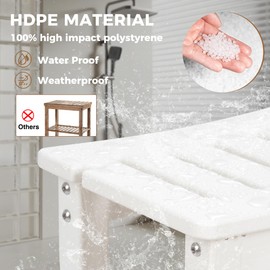 FLYJOE Shower Bench for Shaving Legs, Waterproof HDPE Chair Seat With Storage Shelf and Handles, Spa Stool for Bath Tub Bathroom Indoor Outdoor Use, White