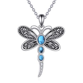 POPLYKE Dragonfly Necklace 925 Sterling Silver Turquoise Dragonfly Pendant Necklace Boho Dragonfly Jewelry Gifts for Women Mother
