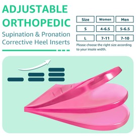 Skyfoot 3 Layers Adjustable Heel Wedge Inserts for Supination & Pronation Correction, Adhesive Medial & Lateral Heel Insoles for Bow Legs, Knee Pain, Foot Alignment (L: W 7-11, M 7-10, Pink)