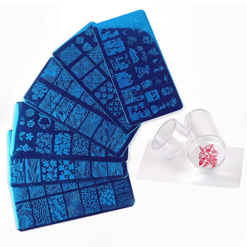 10Pcs/Set Nail Stamping Plates with Silicone Clear Stamper Scraper Flowers