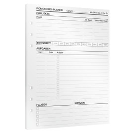 KOMPASS® Pomodoro Planner | 30 DIN A5 Inserts for Ring Binder Planner | Pomodoro Daily Planner to Increase Productivity | More Focus & Better Time Management | Journaling | Planner Calendar Inserts
