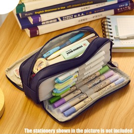 X SIM FITNESSX Pencil Case, Teenagers’ Girls’ Pencil Case, 3 Compartments, Large Capacity Pencil Case for School and Office, Dark Blue