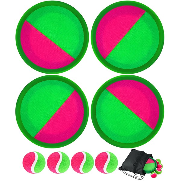 Morcheiong Toss and Catch Ball Game Outdoor Toys Beach Games for Kids Family with 4 Paddles 4 Balls and 1 Storage Bag (Green)