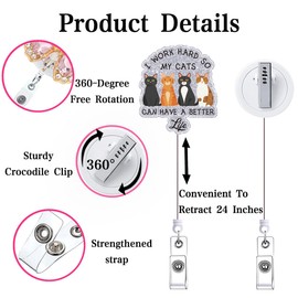 Cute Cat Retractable Badge Reel for Nurse Funny Animal Nursing Medical Badge Holder RN LPN CNA Badge Clip ID Card Nurse Accessories for Work