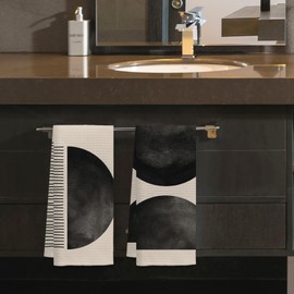 Voatok Beige and Black Modern Kitchen Towels and Dishcloths Sets Set of 2 - Boho Kitchen Dish Towels, Boho Hand Towels for Bathroom, Boho Bathroom Kitchen Decor, Black and Beige Decor, 16x24