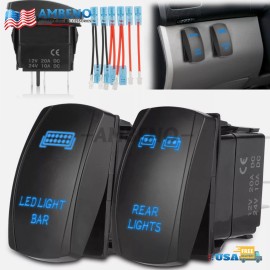 Cahuczlhoz 2pcs 5 Pin Blue Rocker Switch Rear Light + LED Light Bar Toggle for Car ATV UTV