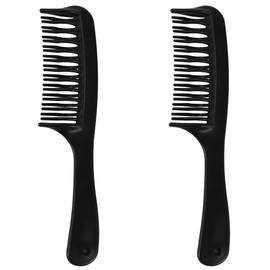 2X Black Double Tooth Detangler Hair Comb Shampoo Comb with Handle for Long Curly Wet Hair