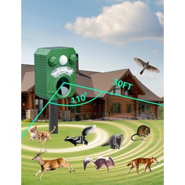 Solar Ultrasonic Animal Repellent Outdoor with Motion Sensor,Waterproof Flash Light for Cat Dog Raccoon Coyote Repeller Armadillo Deer Squirrel Skunk Fox Deterrent Device