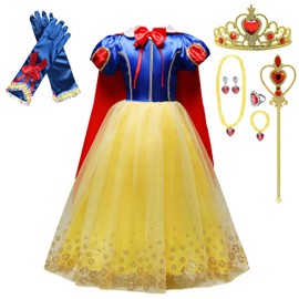 Lito Angels Princess Snow White Costume Birthday Party Fancy Dress Up with Cape and Accessories for Kids Girls Age 4-5 Years, Style C