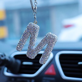 Rhinestone Letter Design Car Pendant, Sparkling Rhinestone Hanging Charm, Lucky Reflective Ornament, Durable Car Interior Accessories, Car Accessory, Car Interior Decoration, Car Decals, Car Interior Decorative:_Z_one-size