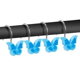 AGPTEK Shower Curtain Hooks,Decorative Butterfly Hooks for Bathroom, Baby Room, Bedroom, Living Room Decor (Blue)