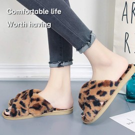 LZLER Women Fuzzy Fluffy Furry Slippers Fur Flip Flop Open Toe Slippers Cross Band Shoes Slides for Ladies House Home Indoor Outdoor(Brown,11)