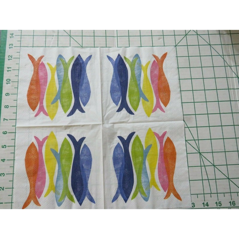 IHR Two Decorative Luncheon Napkins for Decoupage "Hand Stamped Fish"