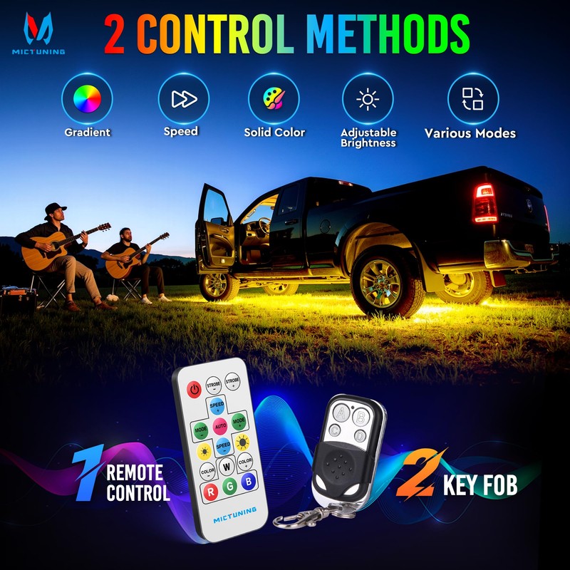 MICTUNING U8 RGB Underglow LED Light Bar, Dual Remote Control,