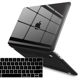 IBENZER Compatible with MacBook Pro 15 Inch Case 2019 2018 2017 2016 A1990 A1707, Plastic Hard Shell Case with Keyboard Cover for Mac Pro 15 Touch Bar, Crystal Black, T15CYBK+1