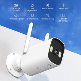 ANTELA Outdoor Surveillance Camera, 2K 3MP WLAN IP Camera with 2-Way Audio, 30 m Full Colour Night Vision, IP66 Waterproof, Person Detection & Motion Detection, 2.4 GHz