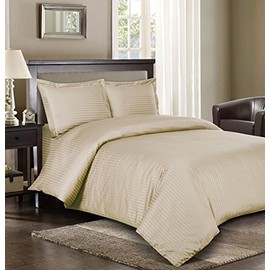 Royal Hotel Bedding Striped Tan 300-Thread-Count 4pc California-King Bed Sheet Set and 3pc Duvet-Cover-Sets 100-Percent Cotton, Sateen Striped, Deep Pocket, 100% Cotton