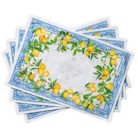 Maison d' Hermine Placemats Set of 4 100% Cotton Decorative Cloth Place Mat Washable Dinner Placemat for Holiday, Dinner, Wedding, Buffet Party & Dining, Cedrat - Spring/Summer (33 x 48 cm)