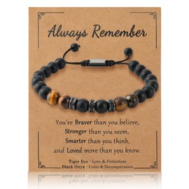 ViEinkaufen Tiger Eye Bead Bracelet for Boys Teens - Black Adjustable Stone Bracelet Gift for Boyfriend Birthday Christmas Presents