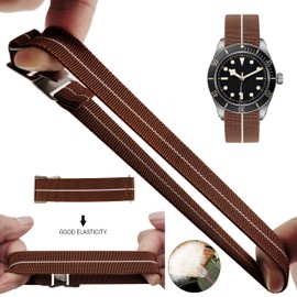 Nice Pies Man's French Troops Military Parachute Watchband Special Elastic Fabric Nylon Canvas Strap Hook Buckle 20/21/22mm Multiple Color Options (20mm, 8 Brown+White)