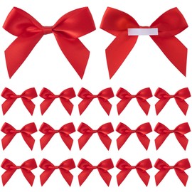 Mxxipp 15pcs Mini Gift Wrap Bows, Self-Adhesive Small Satin Ribbon Crafts Bow, Premade Tiny Bowknot for Christmas Wedding Birthday Party Decoration Flowers Cookies Gift Wrapping- Red
